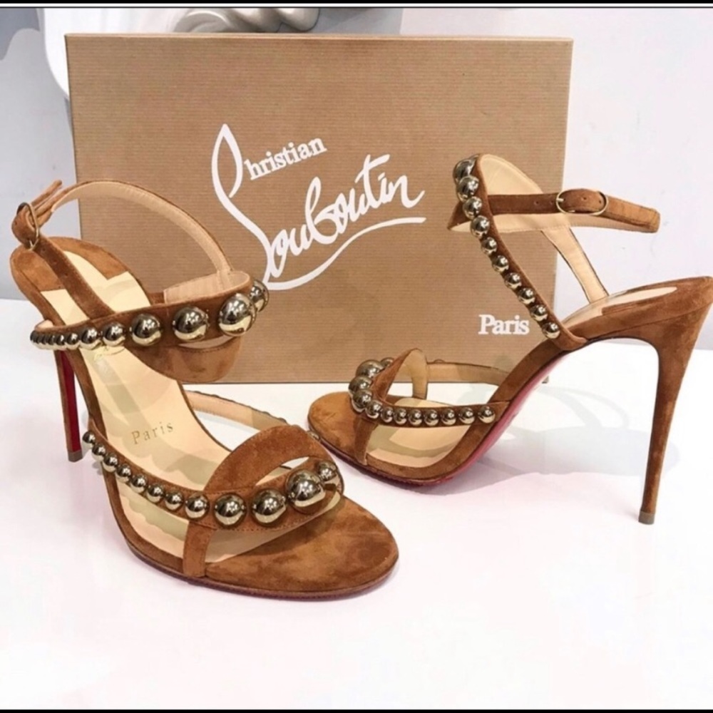 Christian Louboutin Brown Sandals with Gold Accents